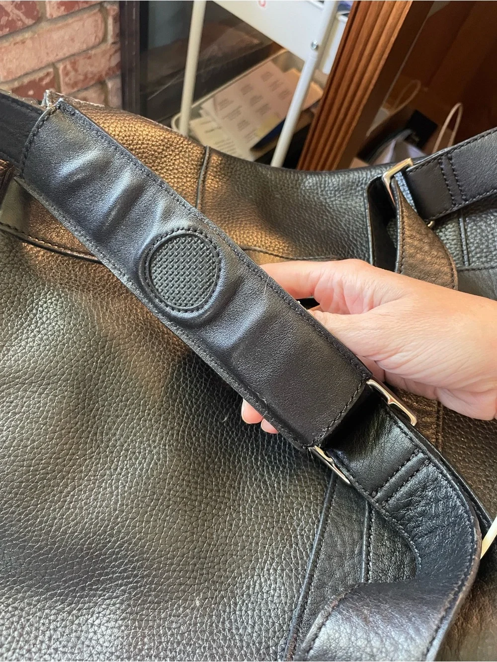 Cole Haan Black Pebbled Leather Laptop Messenger Bag